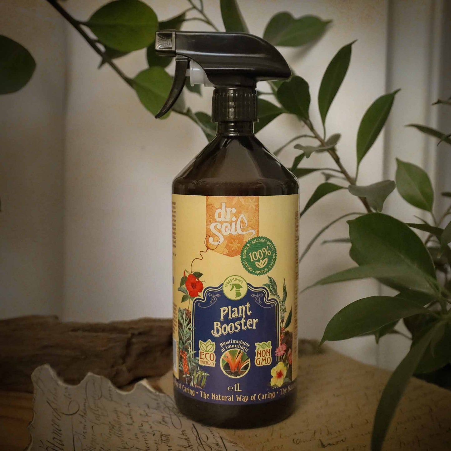 Dr.Soil PLANT BOOSTER, biostimulator al imunitatii plantelor, solutie gata de utilizare cu pulverizator de 1 litru