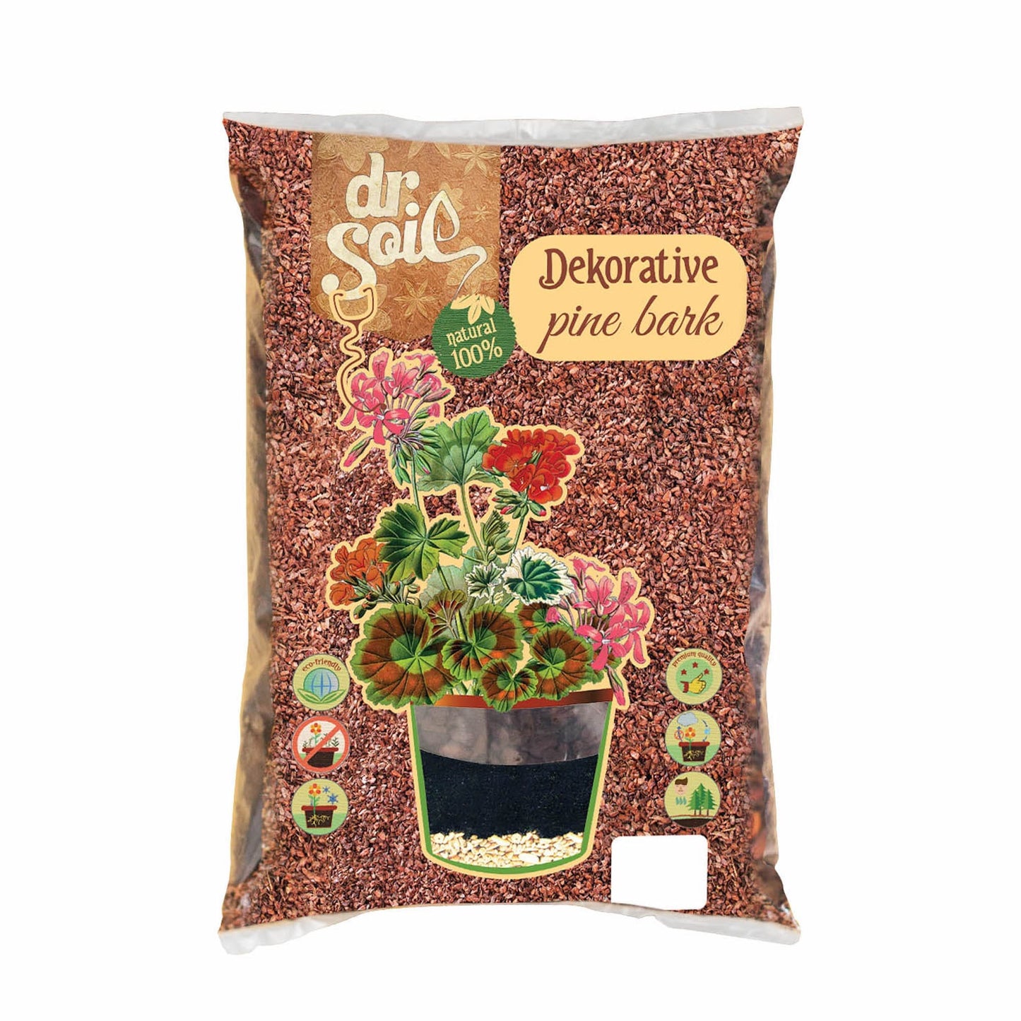 Scoarta de pin mediteranean decorativa Dr.Soil, calitate standard, granulatie  8 - 15 mm, 5L